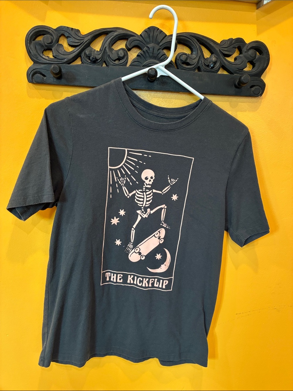 wonder nation Black Short-Sleeve Tee with Cream Skate Skeleton Graphic